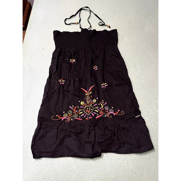 Roxy y2k halter sundress embroidered floral large hawaiian beach boho resortwear - Picture 1 of 10